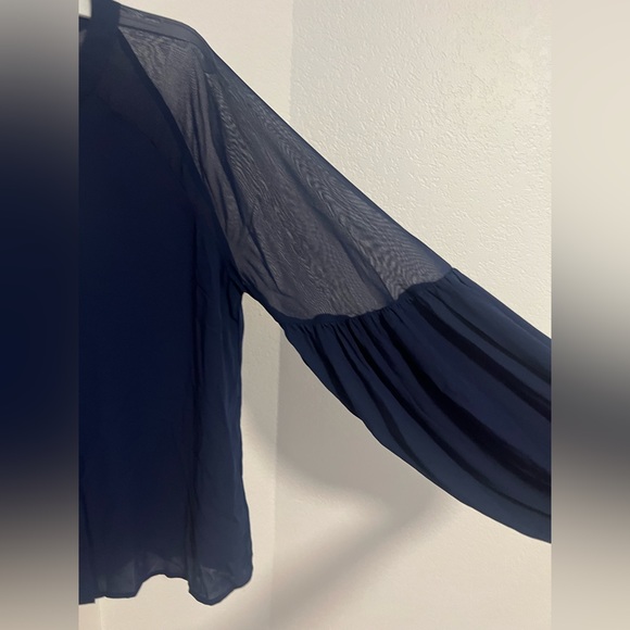 NWT Express Navy Blue Chiffon Sheer Pieced Blouse - Picture 6 of 7